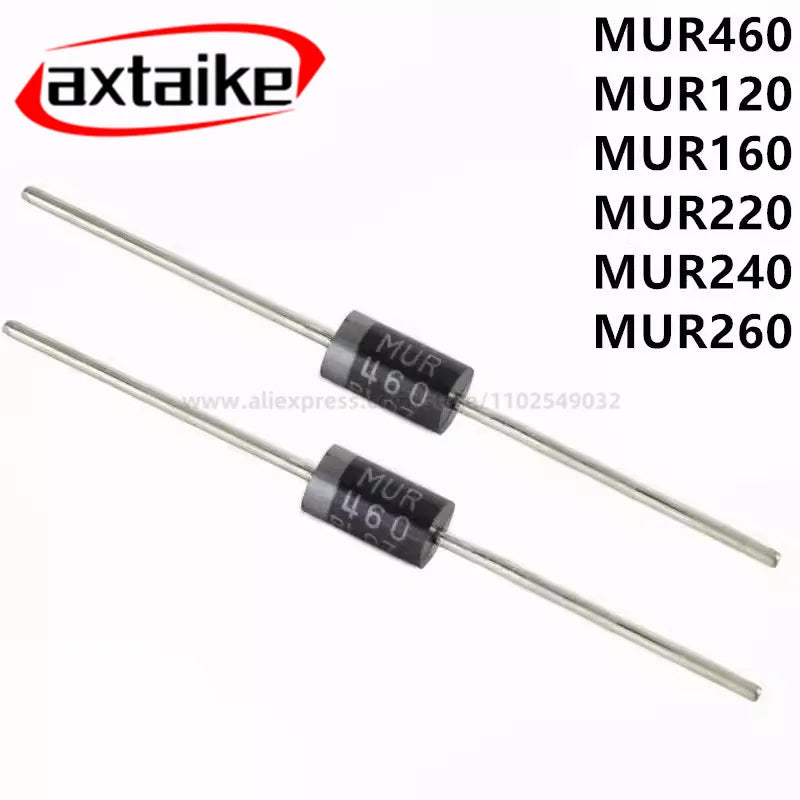 20PCS  Fast Recovery Diode MUR120 MUR160 MUR220 MUR240 MUR260 MUR360 MUR415 MUR420 MUR440 MUR460 MUR480 MUR1100 MUR2100 MUR4100E