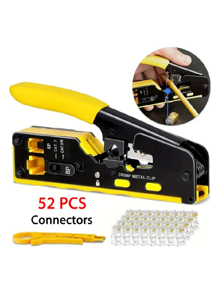 Propatch RJ45 Crimp Tool Kit All-in-One Ethernet Crimper Cat7 Cat6 Cat5 Crimping Tool with 52 Cat6 Ethernet Crimping Connectors