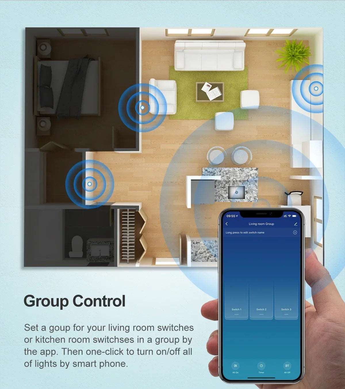 Work With Tuya WiFi Smart Touch Wall Switch RF433MHz 1/2/3/4 Gang Touch Sensor for LED Light Voice Control Alexa And Google Home