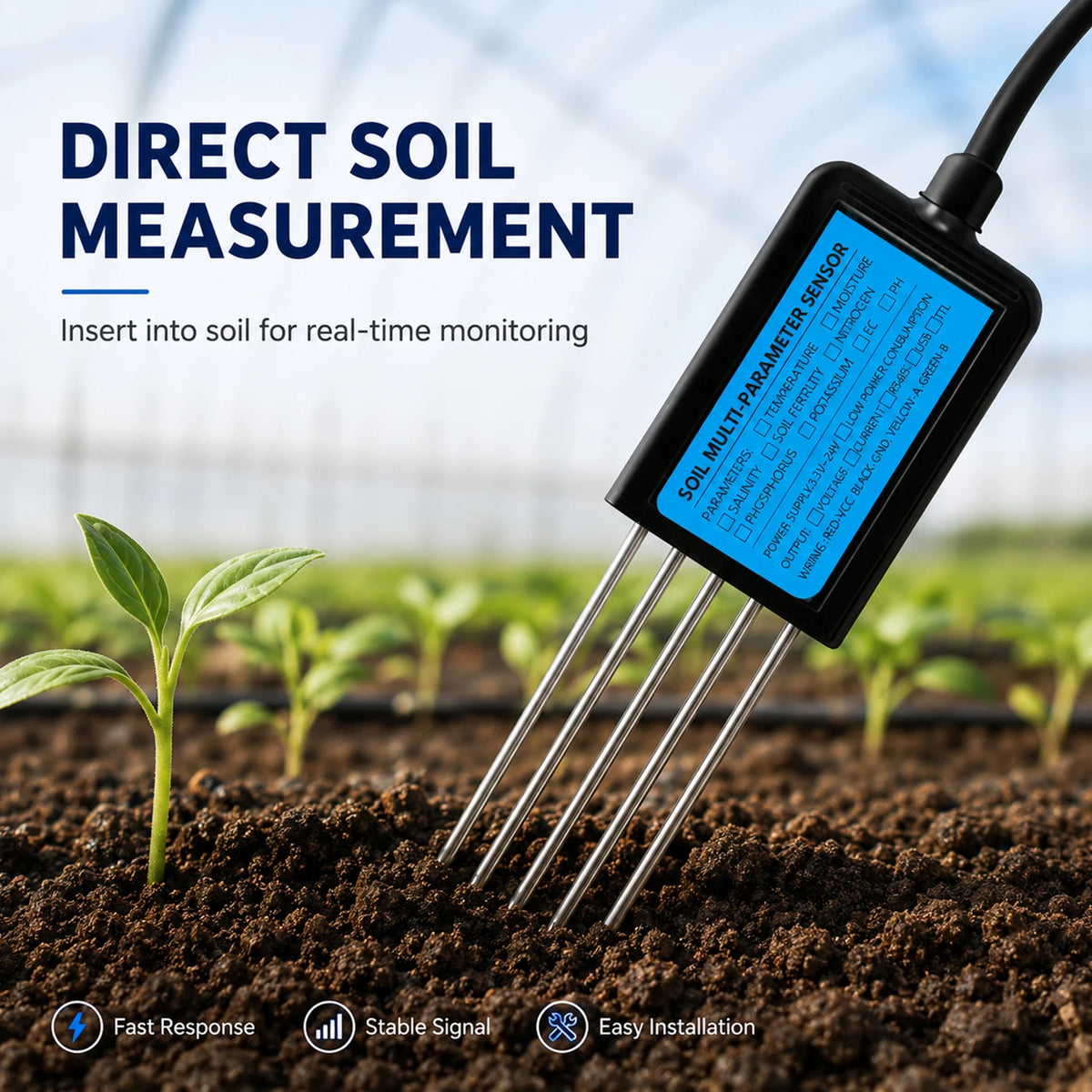 High Precision Agriculture Soil Sensor Moisture Temperature Humidity EC PH NPK with Optional 4-20mA 0-5V RS485 Output