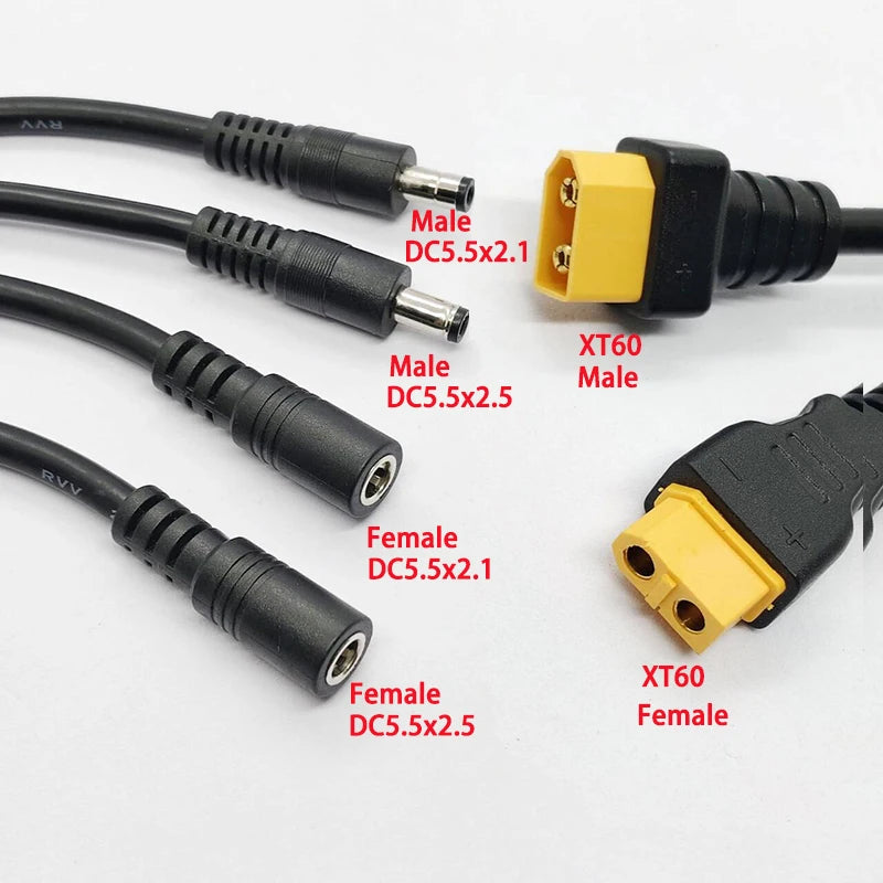 1PC High-quality XT60 Male/Female Connector To DC5.5x2.1/2.5mm Power Cord Adapter For Car Battery Charging Adapter Cord 30CM