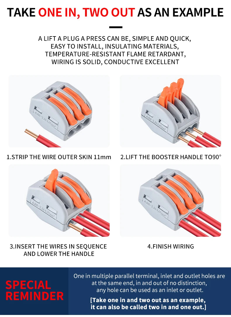 10/20Pcs Quick Push in Lever Wire Connector Splicing Compact Terminal 2 3 4 5 Ports Fast and Stable Connection Easy Installation