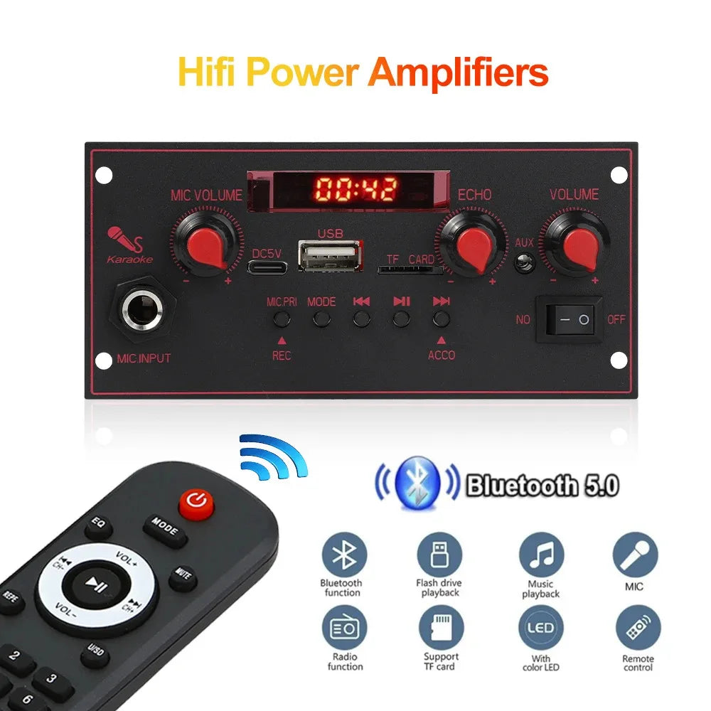 2*10W Bluetooth 5.0 MP3 Decoder Board 20W Amplifier Audio Player 5V DIY MP3 Player Car FM Radio Module TF USB Mic Record