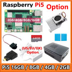 Raspberry Pi 5 16GB /8GB/4GB/2GB RAM Option Pi5 8GB KIt PD Power Supply / RTC / 64GB Card / Heatsink Fan / Card reader