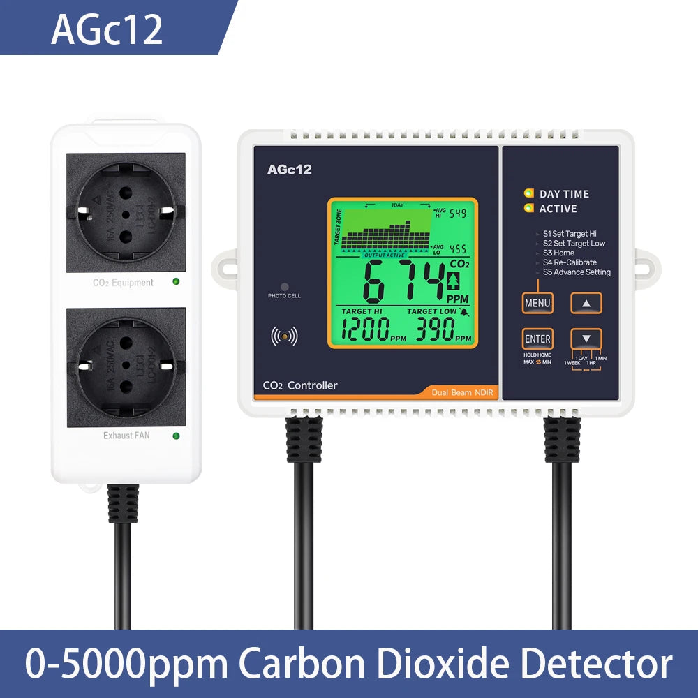 CO2 Monitor Controller LCD Digital Carbon Dioxide Controller CO2 Concentration Tester NDIR Sensor CO2 Detector for Greenhouse