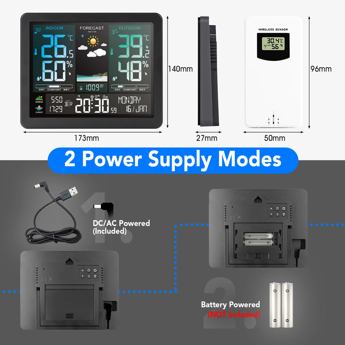 Wireless Weather Station Digital Indoor Outdoor Thermometer Hygrometer with 3 Remote Sensors Sunrise Sunset Forecast Alarm Clock
