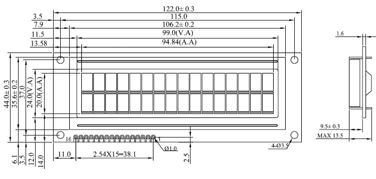 5PCS Larger LCD 1602 16x2 Large Character Big Size Yellow Blue Display Module 122*44mm HD44780 SPLC780D LMB162GBY