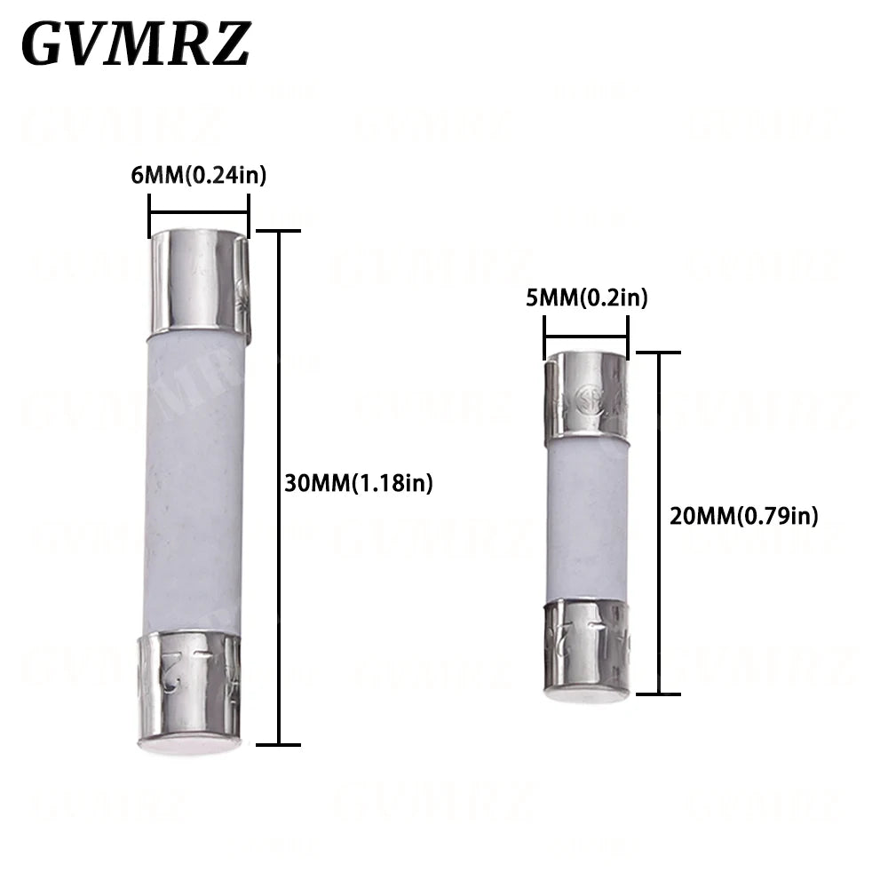 10PCS 5X20MM 6X30MM Fast Blow Ceramic Fuse 5*20mm 250V 0.1A 0.25A 0.5A 1A 1.5A 2A 2.5A 3A 3.15A 4A-30A Slow Break The Fuse Tube