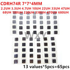 65pcs 13Values Shielded Inductor SMD Power Inductors Assortment Kit 2.2UH-680UH 7*7*4MM CDRH74R