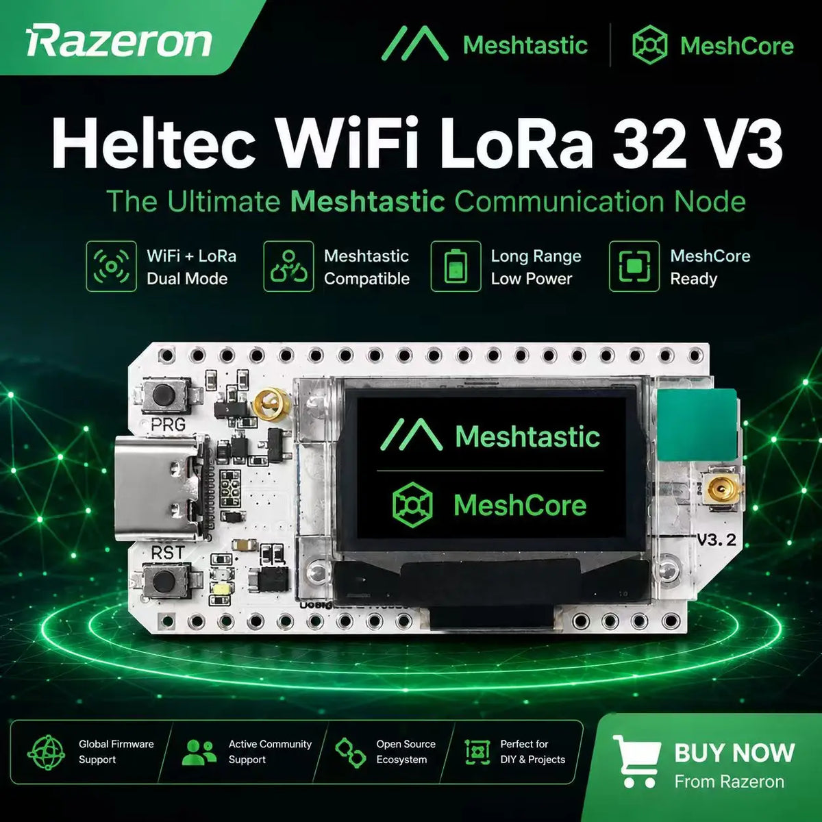 Heltec V3 WiFi LoRa 32 ESP32 LoRa WiFi BLE OLED Low Power IoT 863-928MHZDev-Board Kit Meshtastic MeshCore Arduino Supported