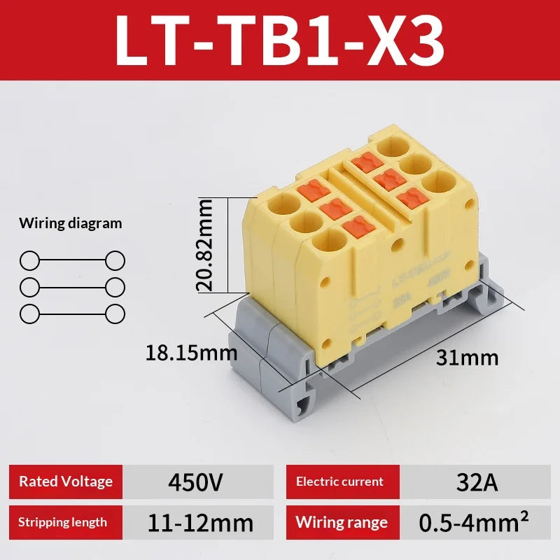 Push-in Terminal Block Multiple In Out Terminal Quick Connection of Wires Din Rail Wire Connector Universal Junction Box TB1-X6D