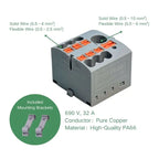 PTFIX 6/6 2.5mm Feed‑Through Terminal Block, 1‑In 6‑Out DIN Rail Mount Wire Distributor for Solid and Stranded Wires Connector