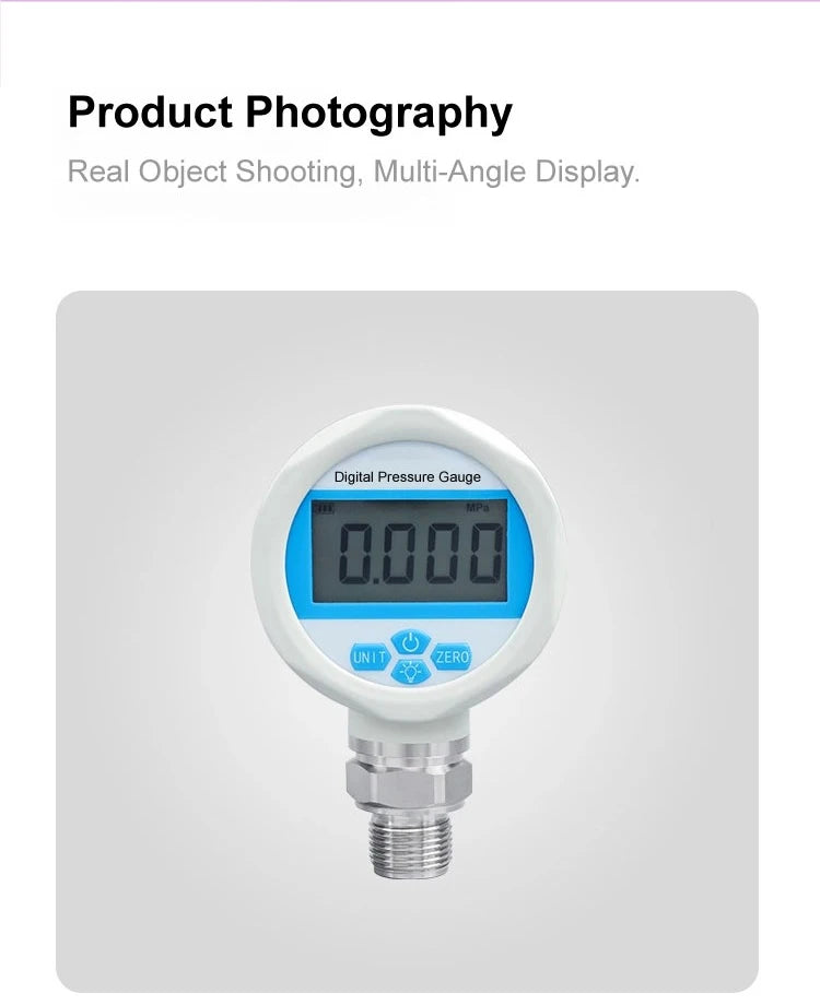 YB60A Precision Digital Pressure Gauge Battery Powered Vacuum Positive Negative Pressure Meter M20 Peak Memory -100kPa-100MPa