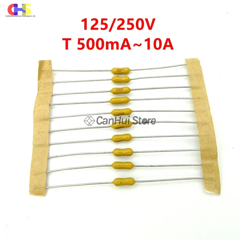 10Pcs 2.4*7mm Axial Lead Green/Yellow Fuse 125/250V 2.4x7 100 125 630mA 1A2A3A4A5A7A8A10A15A Fast/Slow Blow PICO Resistance Fuse