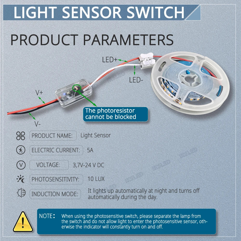 Light Sensor Switch Auto on Off Photocell Street Light Switch 5A Photo Control Photoswitch Sensor with Remote Control 3.7V-24VDC