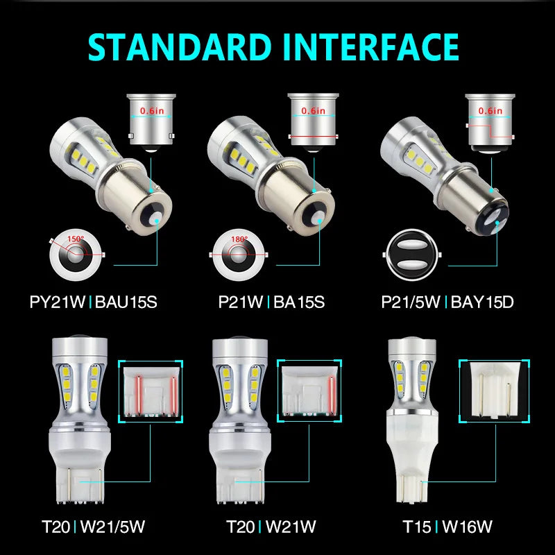 NAO P21W led BAY15D PY21W BA15S White 1300Lm Car LED Bulb P21/5W Turn Signal 1156 3030 1157 T20 W16W T15 W21/5W 7443 W21W 7440