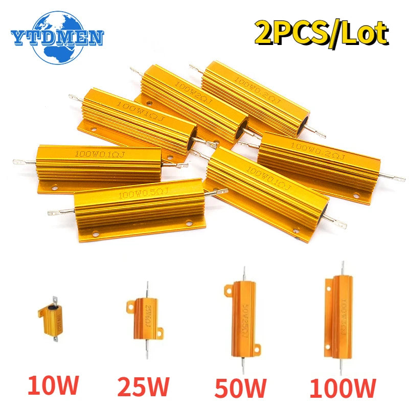 2PCS 10W 25W 50W 100W Load Resistor Aluminum Power Metal Shell Case Wirewound Resistor 0.1~10K Ohm 4ohm 6ohm 8ohm Resistance