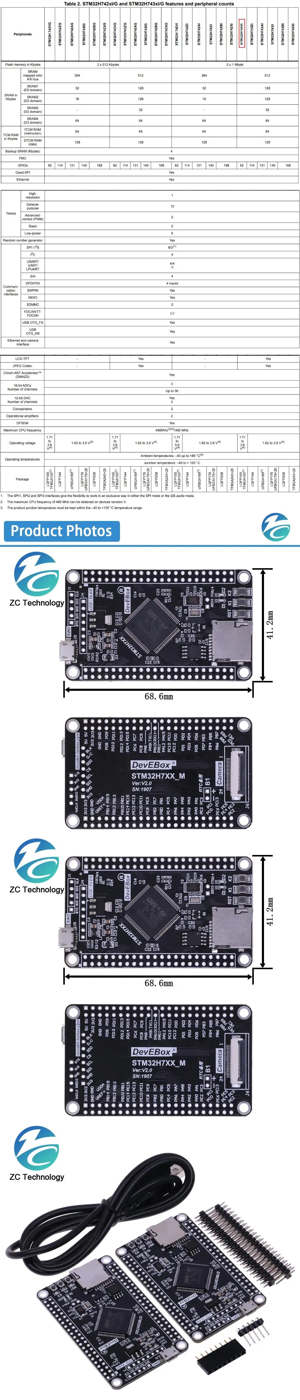 STM32H750VBT6 STM32H743VIT6 STM32H7 Development Board STM32 System Board M7 Core Board TFT Interface with USB Cable