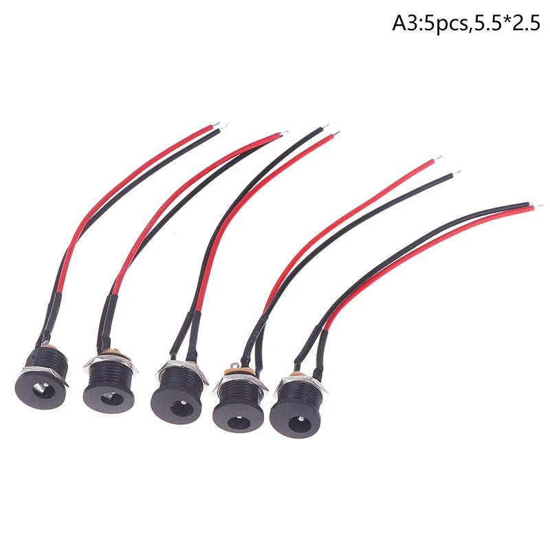 5/10pcs 5.5 X 2.1mm 5.5*2.5mm Convenient Snap Type DC Power Jack Socket Female Panel Mount Connector Port