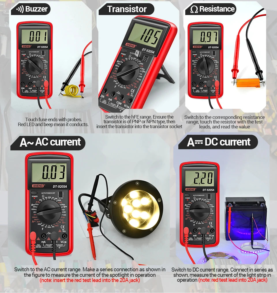 Profesional Digital Multimeter AC/DC Voltage Current Test ANENG Capacitance NCV Resistance Ohm Electrical Test Meter Tools