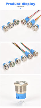 12 16 19 22mm waterproof metal button switch with connector LED lamp instant lock automotive engine power switch 6V 12V 24V 220V
