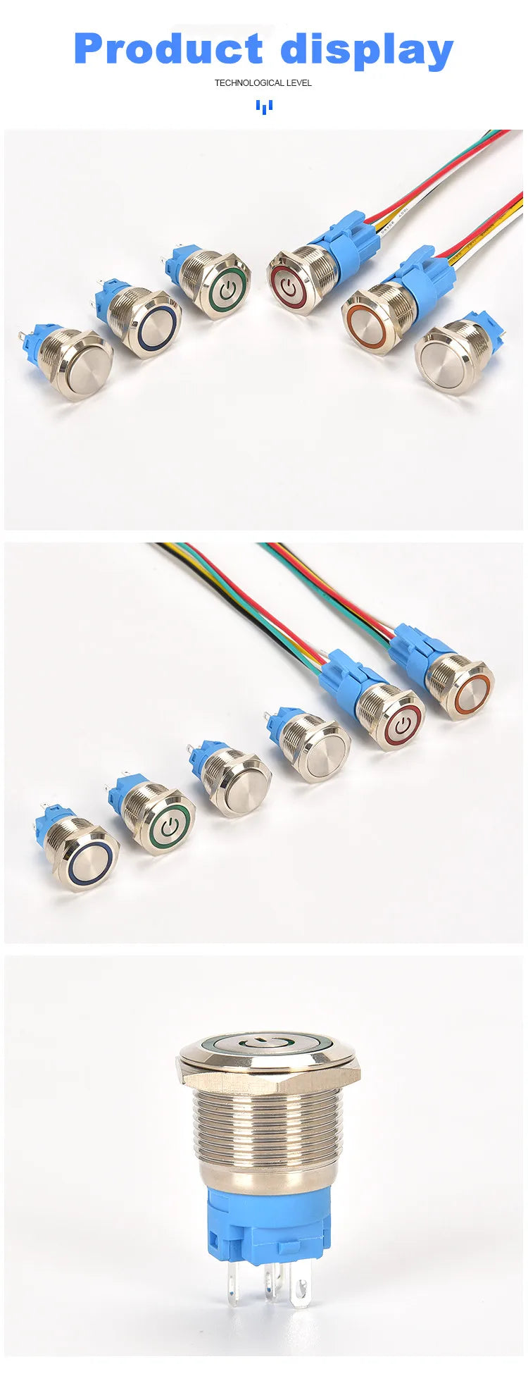 12 16 19 22mm waterproof metal button switch with connector LED lamp instant lock automotive engine power switch 6V 12V 24V 220V