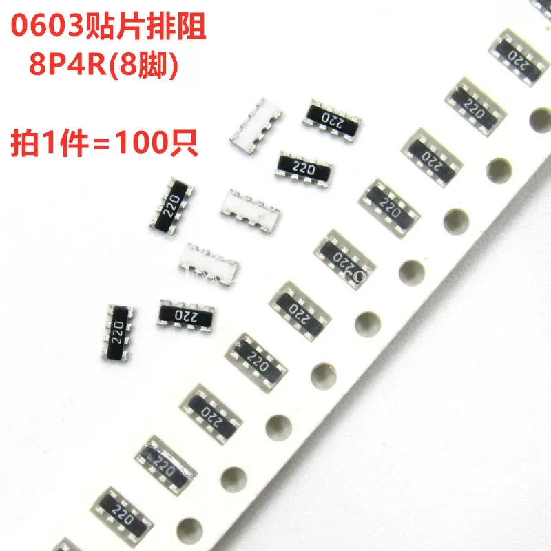 100pcs 0603*4 8P4R 2*4P 1608 Network Resistor SMD Array 0R 22R 33R 47R 100R 150R 200R 220R 300R 330R 390R 470R 510R Ohm 1608