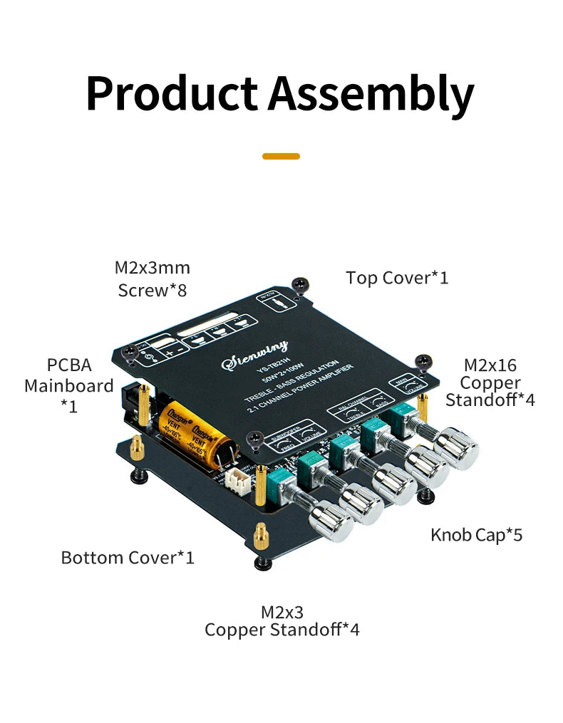 YS-TB21H TPA3116 Bluetooth 5.1 Audio Amplifier Board 2.1 Channel 50Wx2+100W Subwoofer APP Control HiFi Stereo Power Amp
