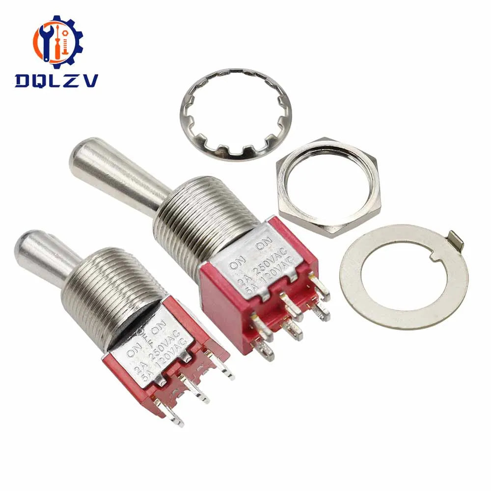 Red Mini 3pin 6pin 6mm 2/3 Position Self-resetting Toggle Switches ON-(ON)DPDT Mini Toggle Switches 6A/125V 3A/250V MTS