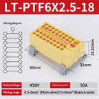 Push-in Terminal Block PTF6X2.5mm One in Multiple Out Splitter Spliceable Wire Connectors DIN Rail Junction Box Electrical Joint