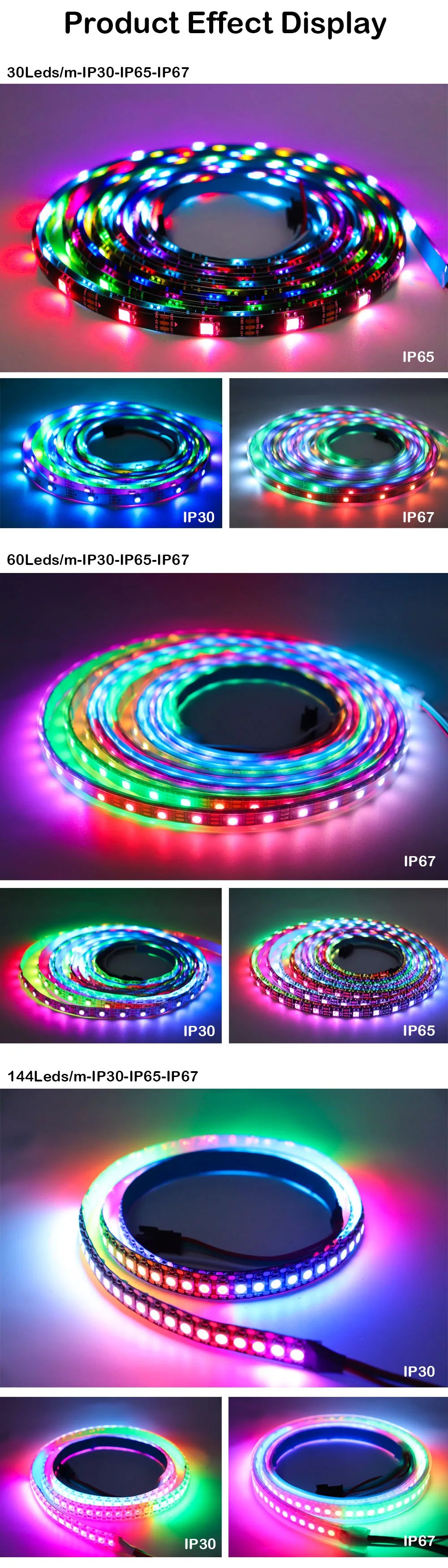 DC5V WS2812B WS2812 Led Strip 30/60/74/96/144leds/m Black White PCB RGB Individually Addressable Pixel Led Light IP30 IP65 IP67
