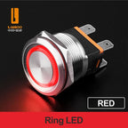 LANBOO 22mm 15A 2NO High Current Push Button Switch with LED 24V 220V Momentary Latching