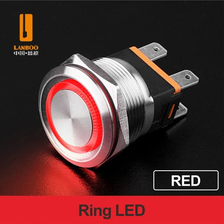 LANBOO 22mm 15A 2NO High Current Push Button Switch with LED 24V 220V Momentary Latching