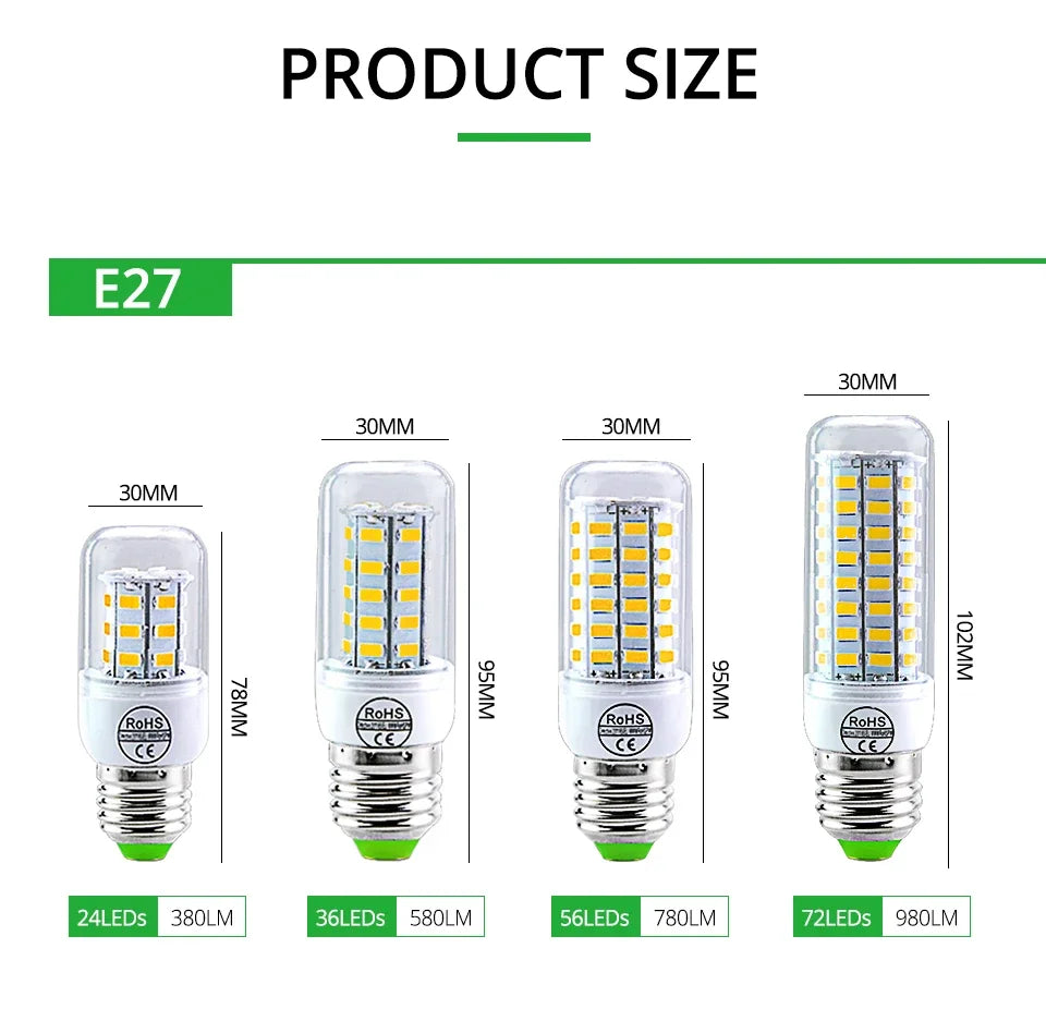 E27 LED Lamp E14 LED SMD 5730 220V Corn Light Bulbs 24 36 56 72LEDs Lamparas LED Chandelie Ampoule Led Light For Home Decoration