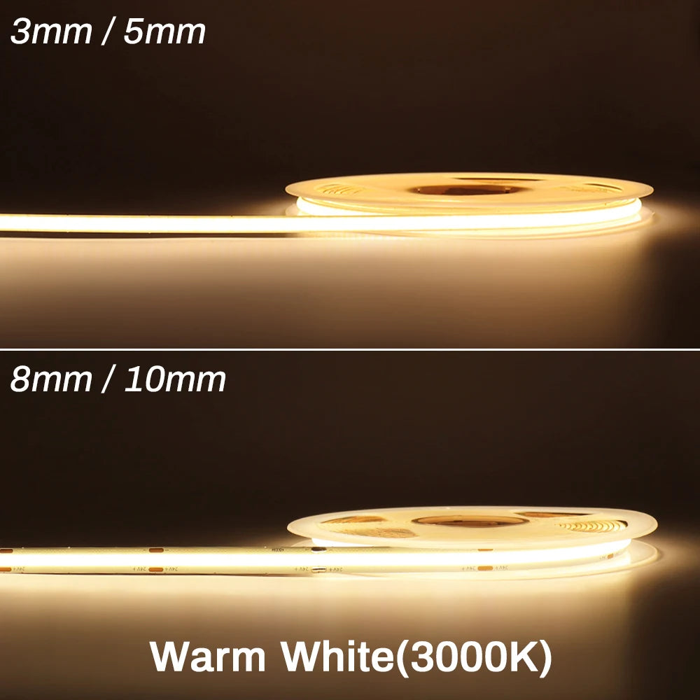 3mm 5mm COB LED Strip 12V 24V Dimmable 3000K 4000K 6000K High Density Flexible LED Light For Home Decor RA90 LED Strip Lights