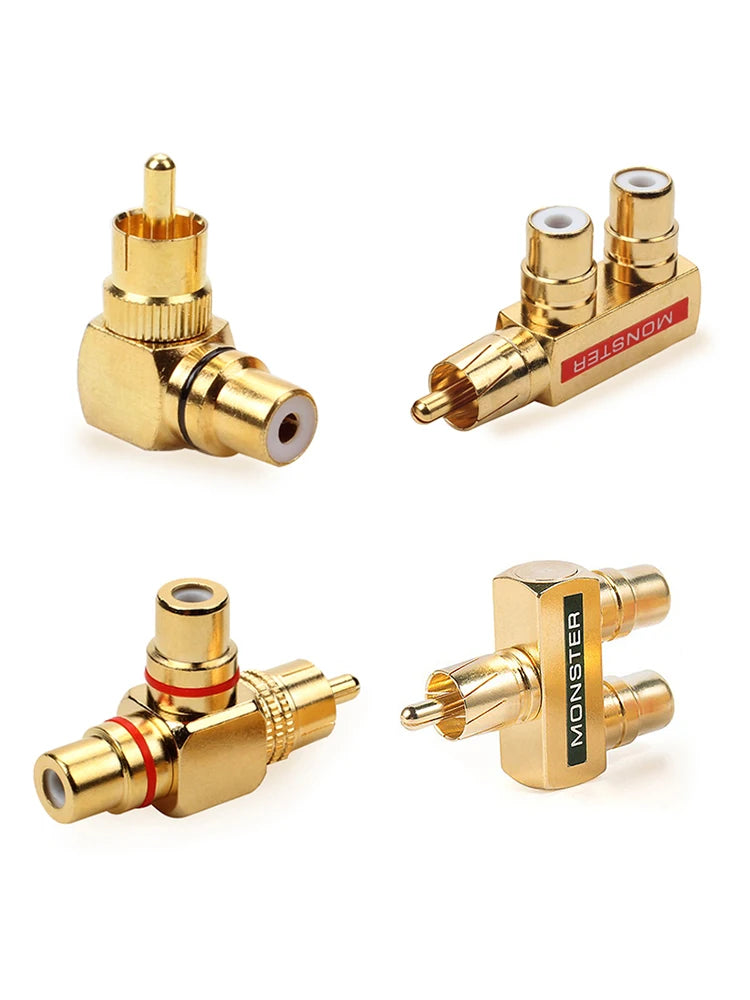 RCA Male To RCA Female Lotus Connector Tee Type 3Way Splitter for AV Audio and Video Converter Adapter Gold Plated Copper Brass