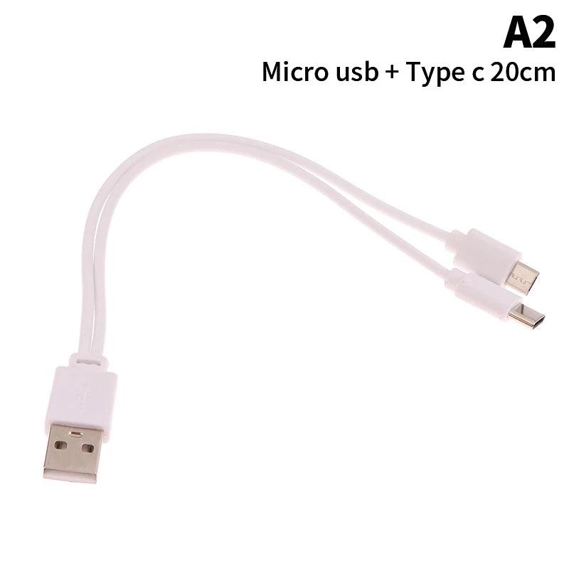 2 In 1 USB Male To Micro USB/Type-C Splitter Data Transfer Charging Cable For For Android Smartphones Tablet Dual Micro USB