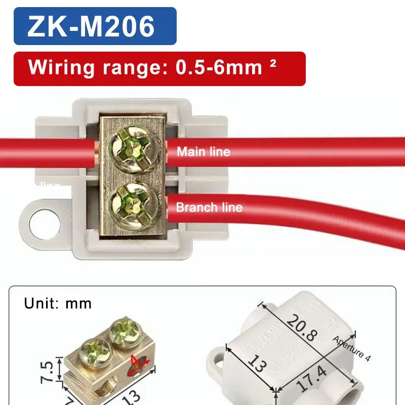 T‑Type Wire Connector ZK Terminal Splitter I-type Brass Clamp Electrical Wire Junction Box for Household Lighting Socket Wiring