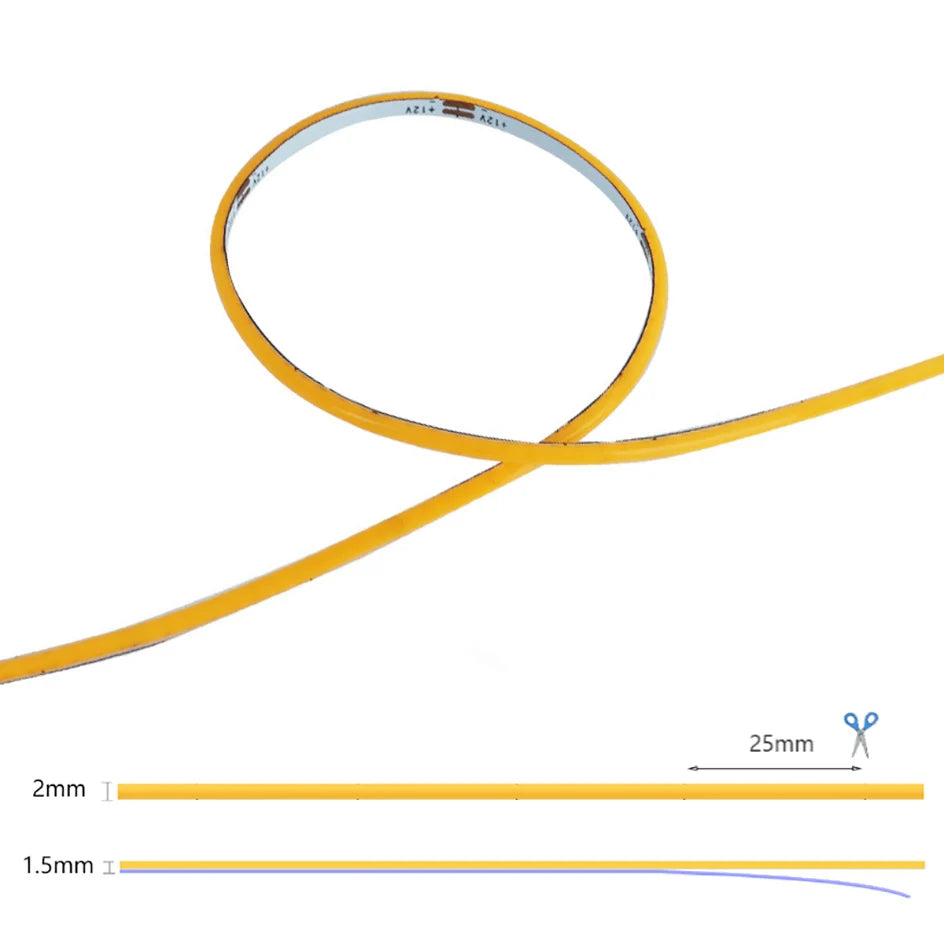Ultimate Thin 2mm COB LED Strip Light for DIY Craft Cabinet Shelf 12V Filament Warm Cool White Flexible Linear Tape Lights Bar