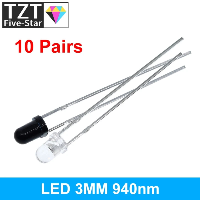 10pairs F3 3MM 940nm LEDs infrared emitter and IR receiver diodes each 5pcs Infrared to tube For arduino