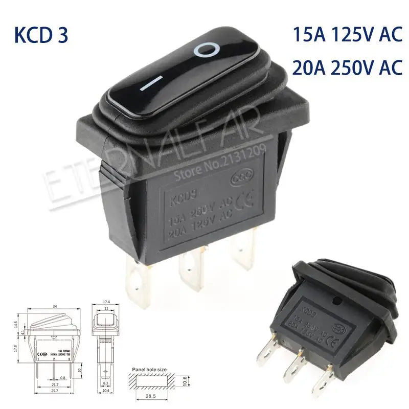 KCD1 KCD2 KCD4 KCD6 On Off 10A 16A 20A 125V 250V AC Heavy Duty DPST Sealed Waterproof Auto Boat Marine Toggle Rocker Switch with