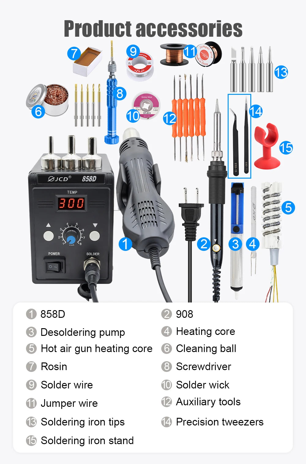 JCD Hot Air Gun 858D BGA Rework Soldering Station Heat Gun 220V 700W Hair Dryer For Soldering SMD SMT IC Welding Repair Tool