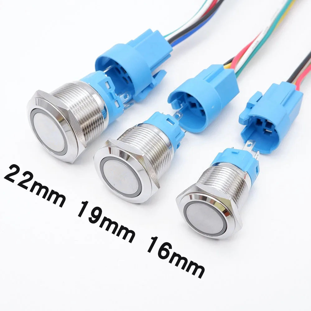 5pcs Metal Push Button Switch Ring Lamp 16mm 19mm 22mm Waterproof LED Light On Off Momentary Latching 5v 12v 24v 220v Red Blue