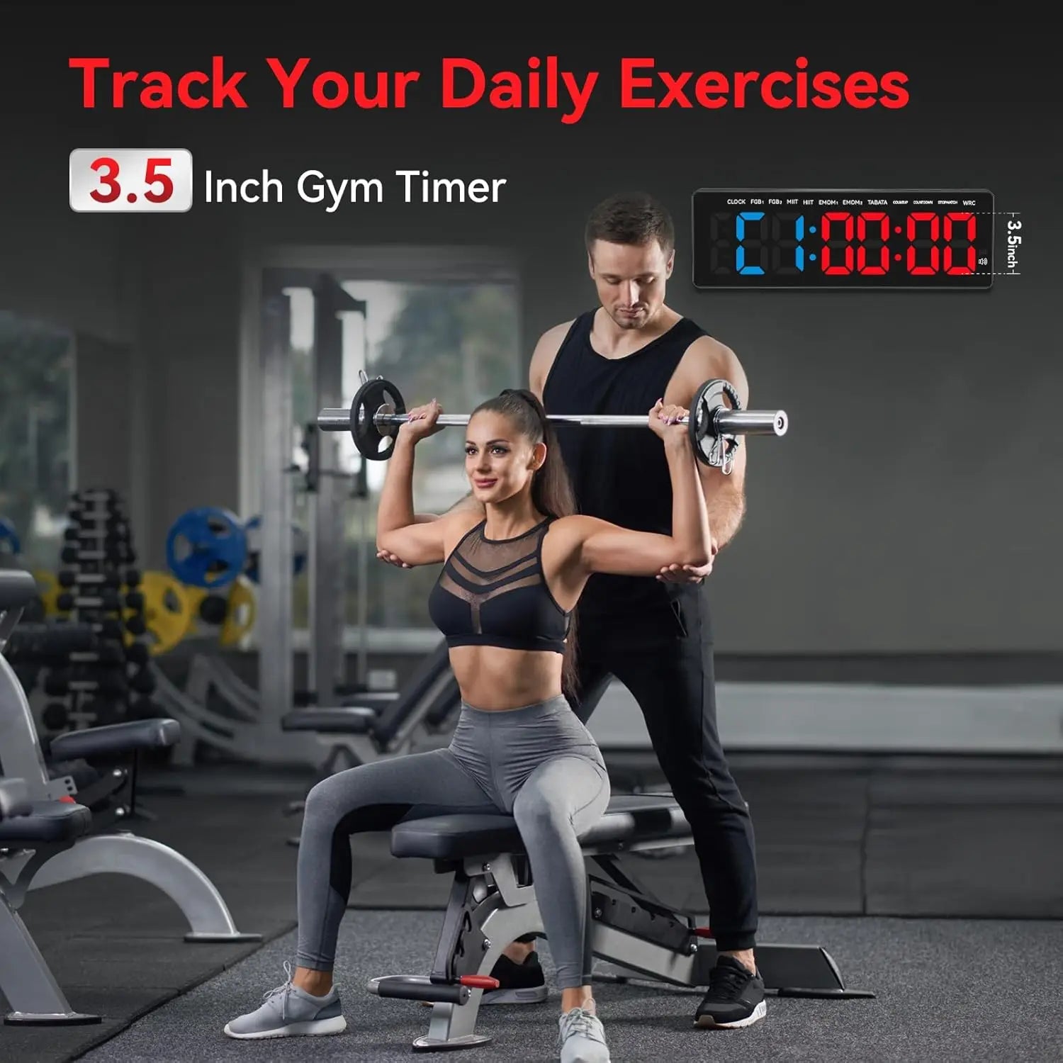 Gym Timer 3.5" Large LED Display Wall Clock Gym Interval Workout  Count Down & Up  Stopwatch Digital Timer for Fitness Home