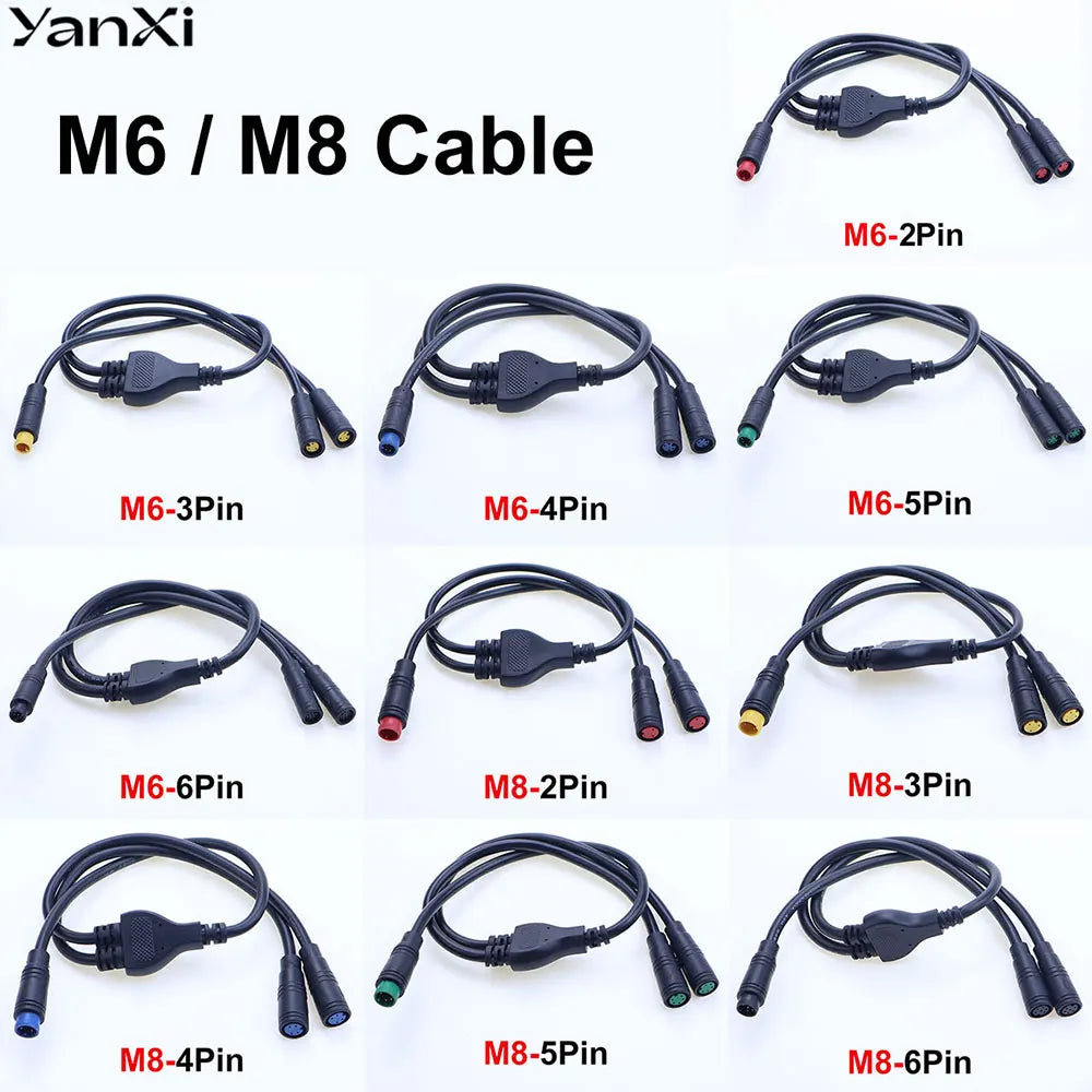 M6 M8 1 Male To 2 Female 2/3/4/5/6 Pin Ebike Splitter Sensor Connector Plug Electric Bicycle Butt Waterproof Cable Joint 40CM