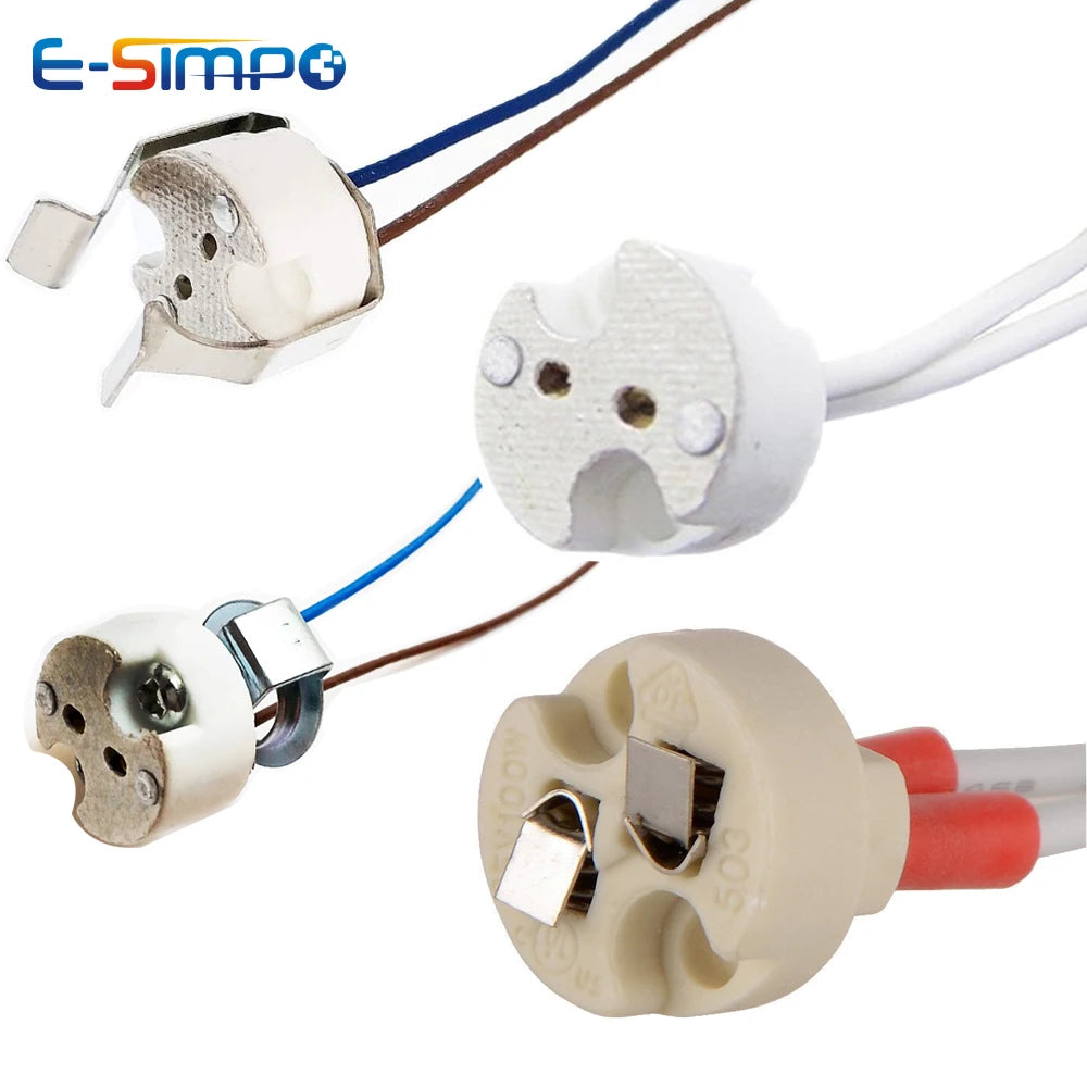 5pcs Bi-Pin Base G4 G6.35 GY6.35 GX5.3 MR16 GZ4 MR11 GU5.3 G5.3 M10 0.75mm Halogen Incandescent Led Socket Ceramic Lamp Holder