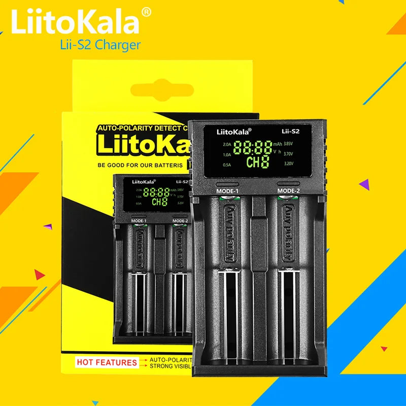 LiitoKala Lii-S2 Multi-Compatible Charger - Supports AA, AAA, 18650, 26650 Lithium Ion Batteries