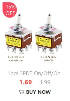 5PCS Miniature Toggle Switch Double Pole Double Throw DPDT (MTS202) ON-ON 120VAC 6A 1/4 Inch Mounting MTS-202