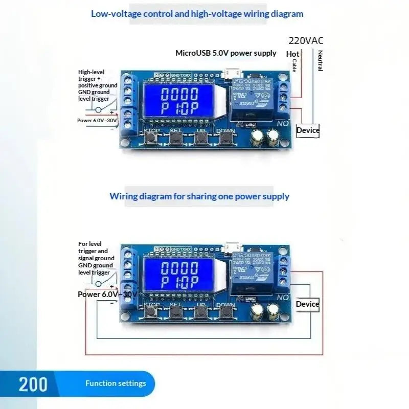 1PCS 6-30V Micro USB Digital LCD Display Time Delay Relay Module Control Timer Switch Trigger Cycle Module XY-LJ02