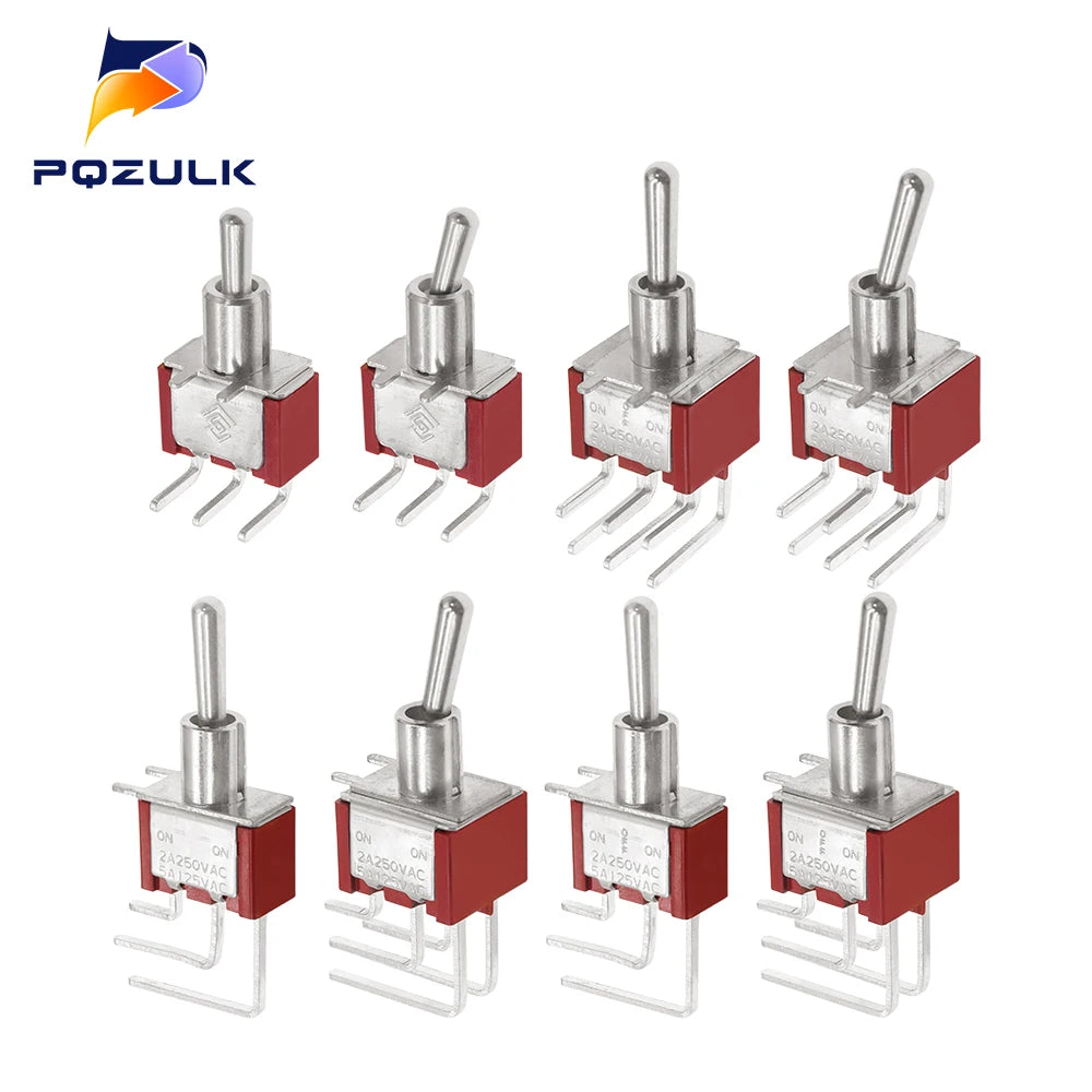 Vertical Right Angle 2/3/10A 125/250V AV 3/6Pins 2/3Position SPDT PCB Mount Toggle Switch ON-OFF-ON Rocker Switche ON-ON